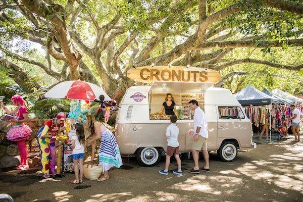 Food van parked under tree at Eumundi Markets, Sunshine Coast