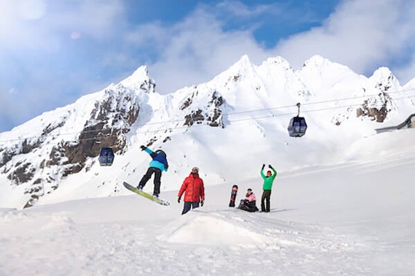 A family skiing