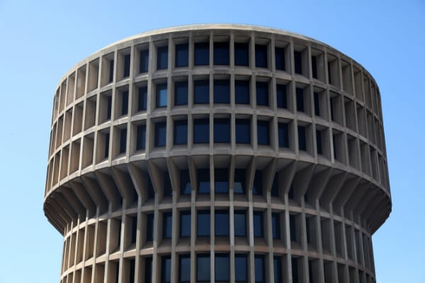 The striking brutalism of Newcastle's Roundhouse building: credit Chris Elfes