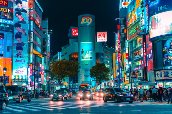Nighttime scenes at Scramble crossing, Shibuya, Japan Credit Unsplash