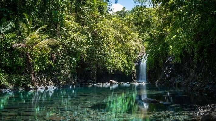 Wainibau waterfall at the end of the Lavena Coastal Walk. Bouma National Heritage Park, Taveuni