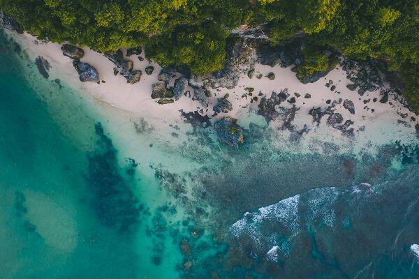 Aerial view of Padang Padang Beach, Bali