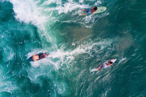 Aerial view of surfers waiting for a wave in Bali Jesse Hammer