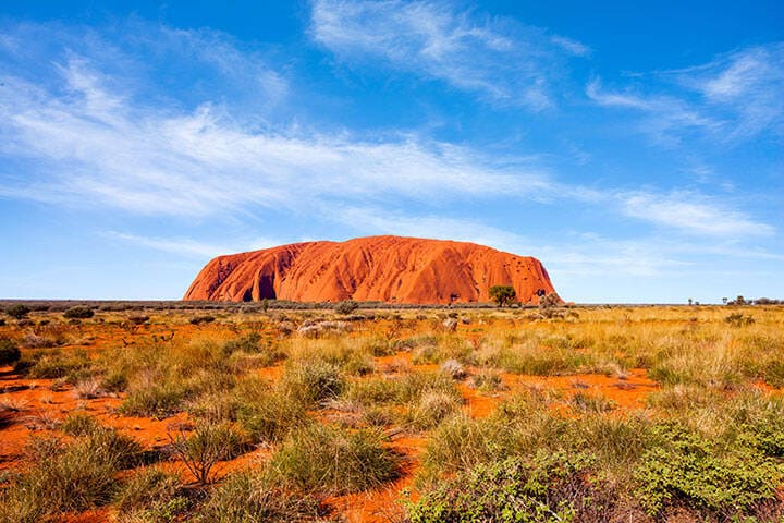 Uluru (Ayer's Rock) in Uluru-Kata Tjuta National Park is a massive sandstone monolith in the heart of the Northern Territory’s arid "Red Centre", Australia. Photographed: July 2019.