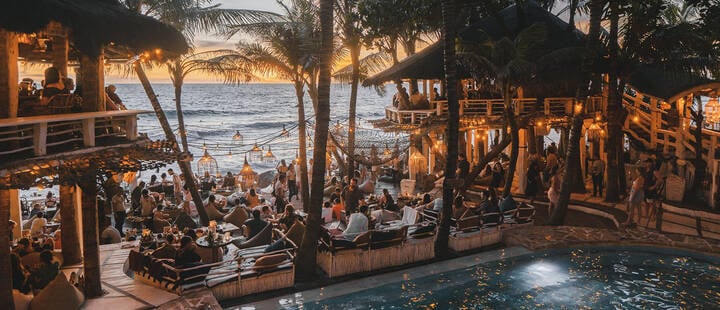 La Brisa Beach club in Bali at sunset