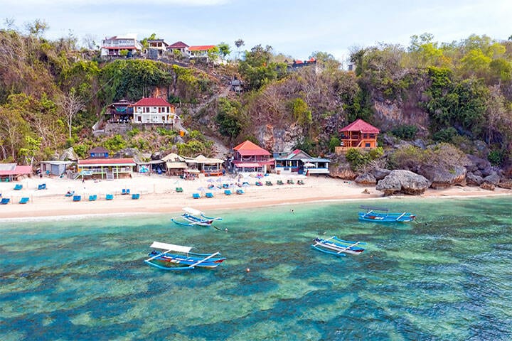 Aerial view  from Thomas beach on the west coast in Bali in Indonesia