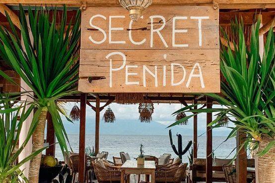 Sign above restaurant entrance way at Secret Penida Bar Nusa Penida, Bali