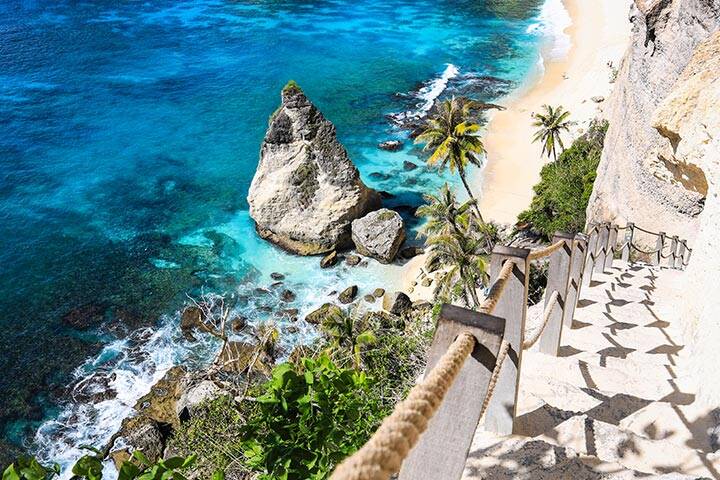 Stairway to Heaven at Diamond beach in Nusa penida island, Bali in Indonesia.