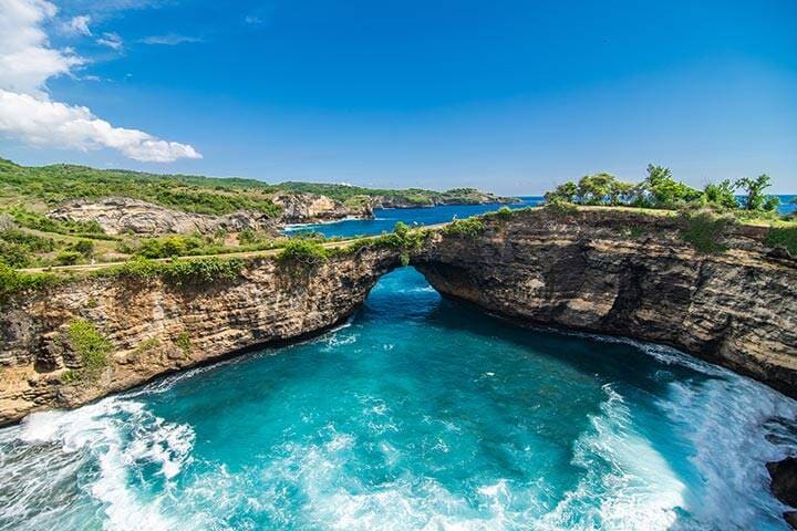 Panoramic view of broken beach in Nusa Penida, Bali, Indonesia. 