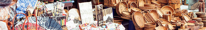 Woven baskets and handmade art on display at Ubud Art Market, Bali