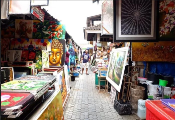 Art displayed for stalls at Sukawati Market, Bali