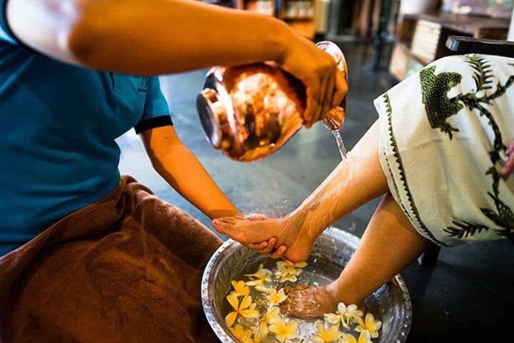 Foot scrub ritual at the family-owned Ubud Traditional Spa, Bali