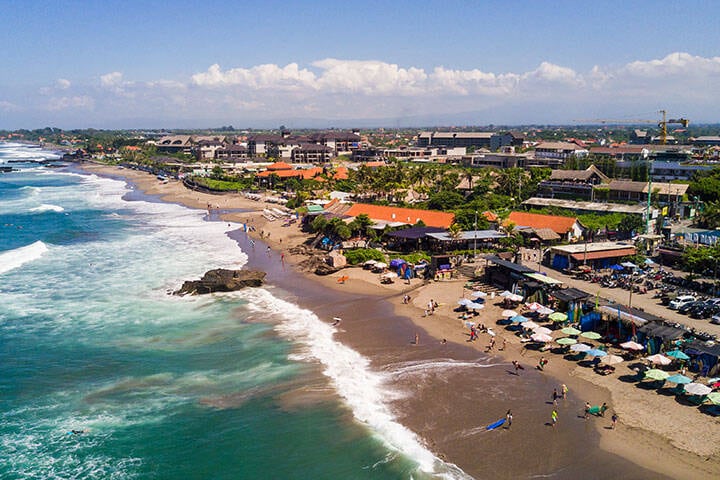 Aerial panorama of the Canggu beach , Bali, Indonesia