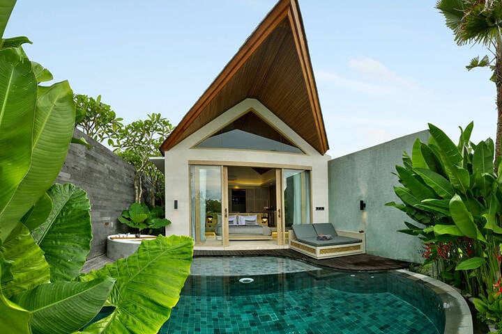Private room overlooking own swimming pool at Astera Luxury Resort Canggu, Bali