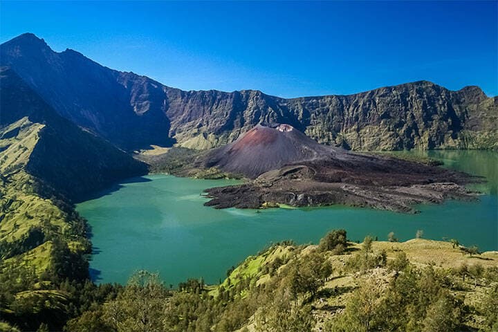 Mount Rinjani Crater -  The crater lake of Gunung Rinjani volcano on Lombok Island, Bali