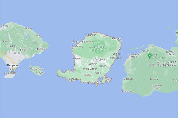 Visual map of Lombok showcasing islands near Bali