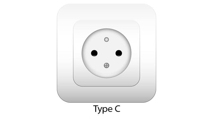Type C electrical socket (power point), suitable for a Type C power plug. This is one of the main plug and socket types used in Bali, as well as many European cities.