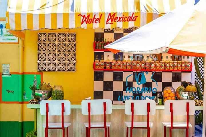 Brightly coloured outdoor bar at Motel Mexicola Seminyak, Bali