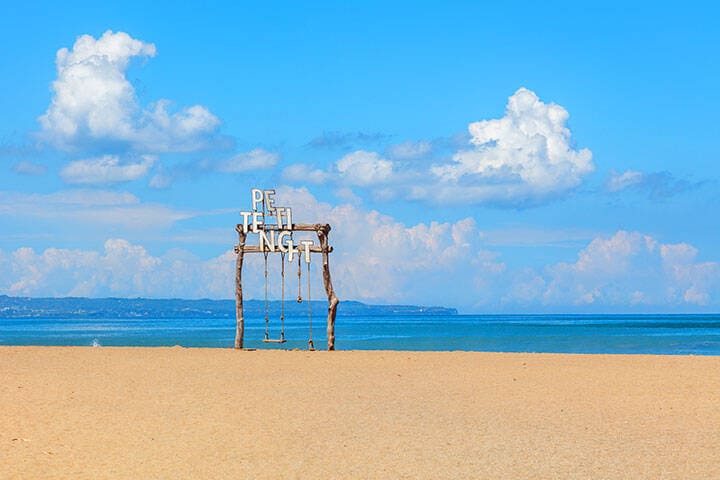 Empty Petitenget Beach (Pantai Petitenget), Seminyak, one of Bali most popular tourist areas. Indonesia.