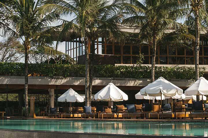 Lounge furniture and umbrellas at Potato Head Beach Club, Bali