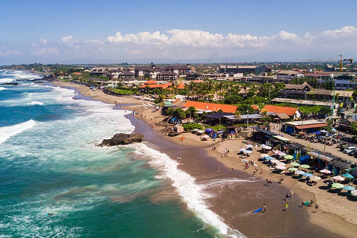Aerial panorama of the Canggu beach , Bali, Indonesia
