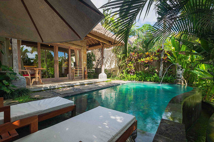 Private pool and villa at The Udaya Resorts, Ubud, Bali