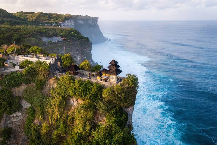 Aerial View of Uluwatu Temple at Sunrise