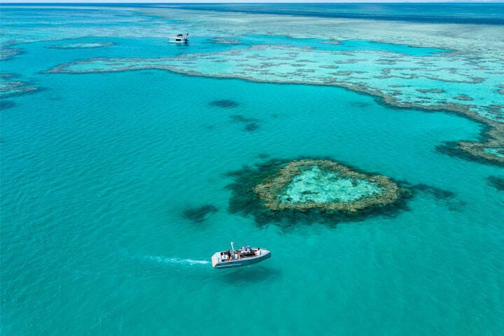 Aerial view of heart shaped island in Hamilton Island