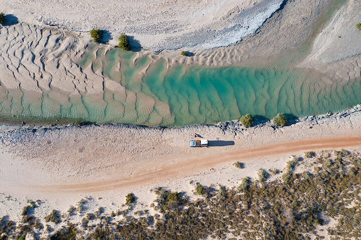 Aerial view of nature strip and sand in Port Hedland