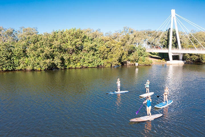 Aerial view of Stand Up Paddle Boarding at Budds Beach