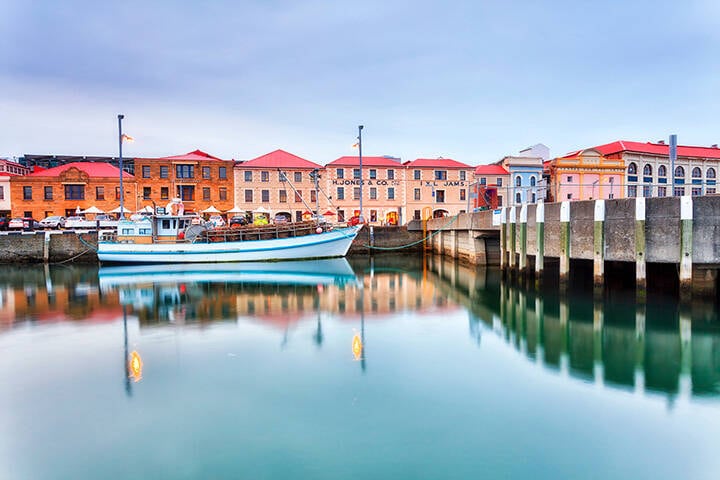 Historic buildings on the Hobart CBD wharf in Tasmania Australia