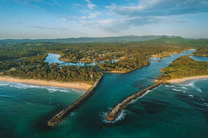 Aerial view of Brunswick Heads, NSW 