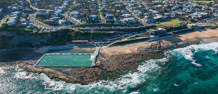 Aerial view of Merewether Baths and Newcastle coastline