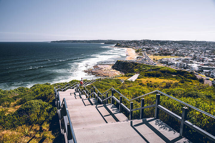 Newcastle Memorial Walk on a bright, sunny day. Newcastle, New South Wales