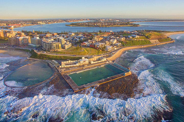 Newcastle Ocean Baths Aerial at Sunrise, Newcastle, Australia