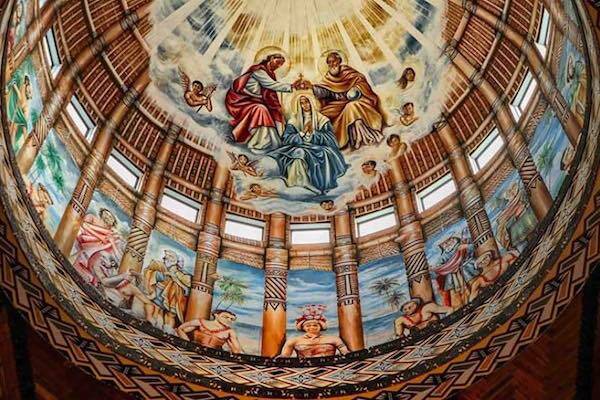 Stained glass ceiling in Cathedral, Samoa
