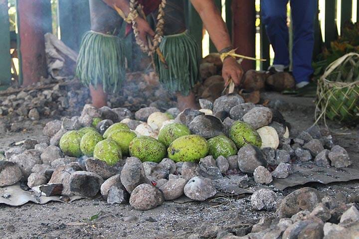 Locals cooking tradition food for cultural festival, Samoa