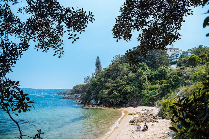 Couple enjoying scenic views from Queens Beach, Vaucluse.  