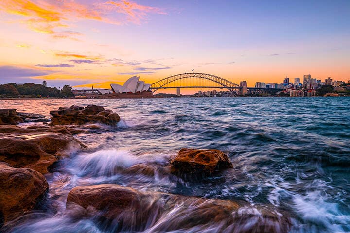 Sun setting over Sydney Harbour from Mrs Macquarie’s Chair