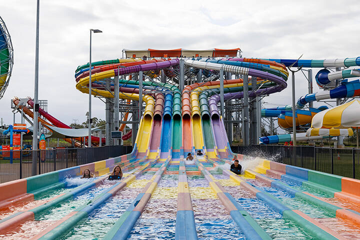 Family enjoying the rides at Raging Water Sydney, Prospect near Blacktown. 