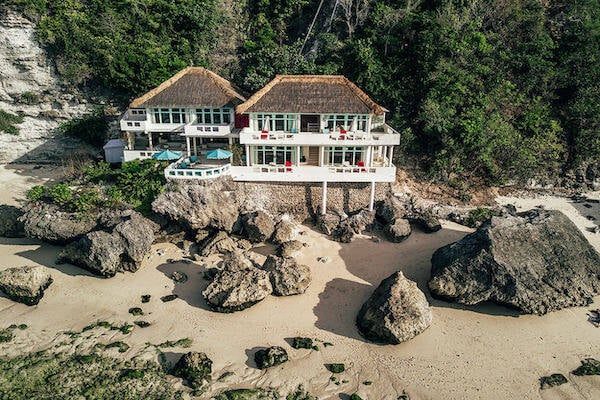 External view of entire house villa built on private beach at Mandala. The Rocks Uluwatu Bali