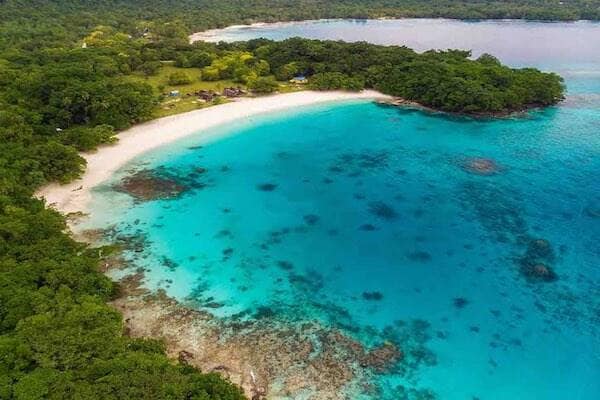 Aerial view on blue water beach in Vanuatu