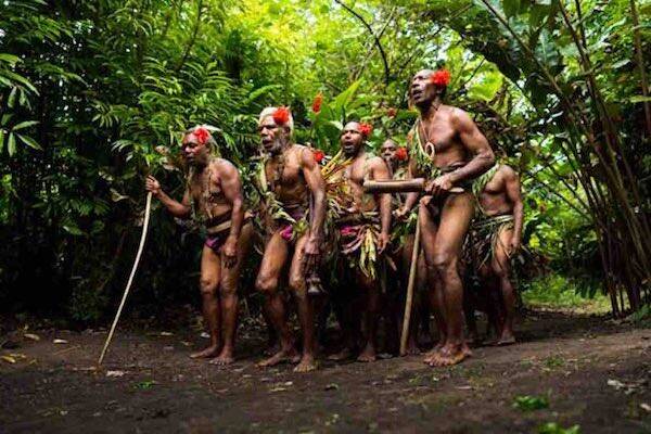Locals in native traditional wear for Fanla Village Festival, Vanuatu