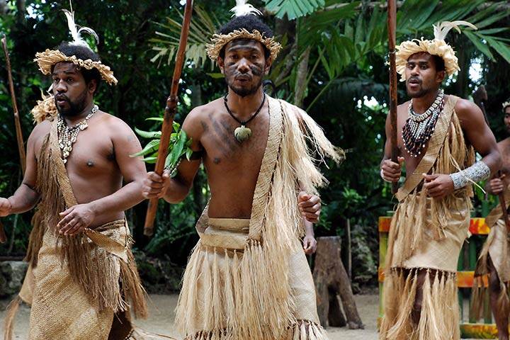 Locals dressed in traditional wear at Ekasup Village, Vanuatu 