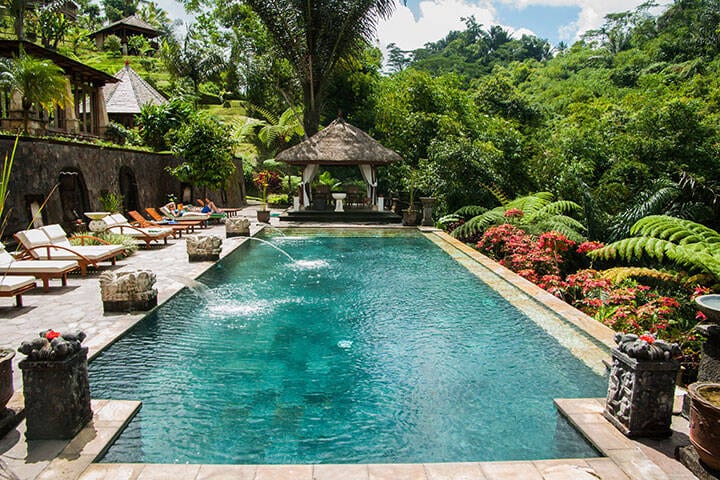 Resort pool in the rainforests of Bali