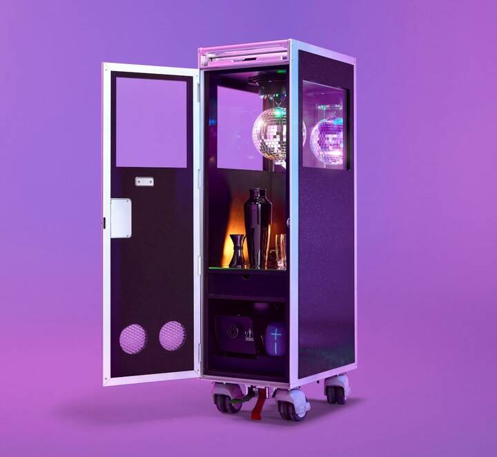Virgin Australia Middle Seat Lottery Prize disco bar cart