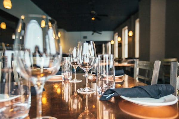 Wine glasses on table