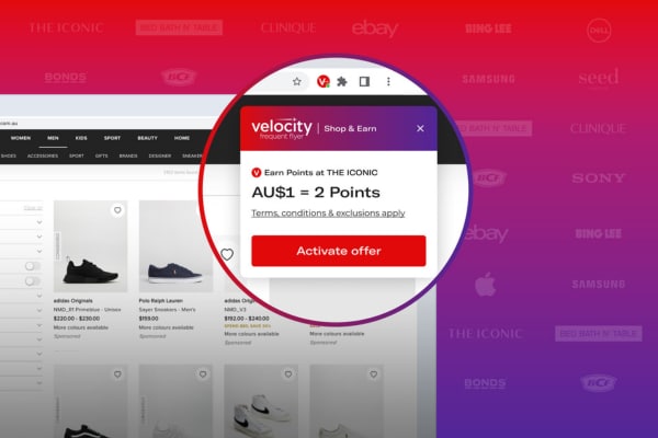 Velocity shop and earn chrome extension on website browser