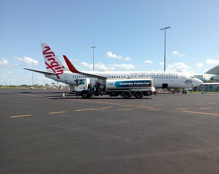 Virgin Australia plane in the air