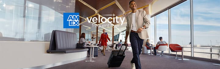 Man walking through Virgin Australia Business lounge.